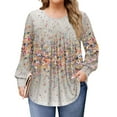 thumbnail image 1 of Xyxonk Oversized Tshirts for Women Long Sleeve Loose Fit T Shirts Round Neck Pleated Vintage Floral Print Blouse Dressy Casual Fall Outfits L-5X, 1 of 5