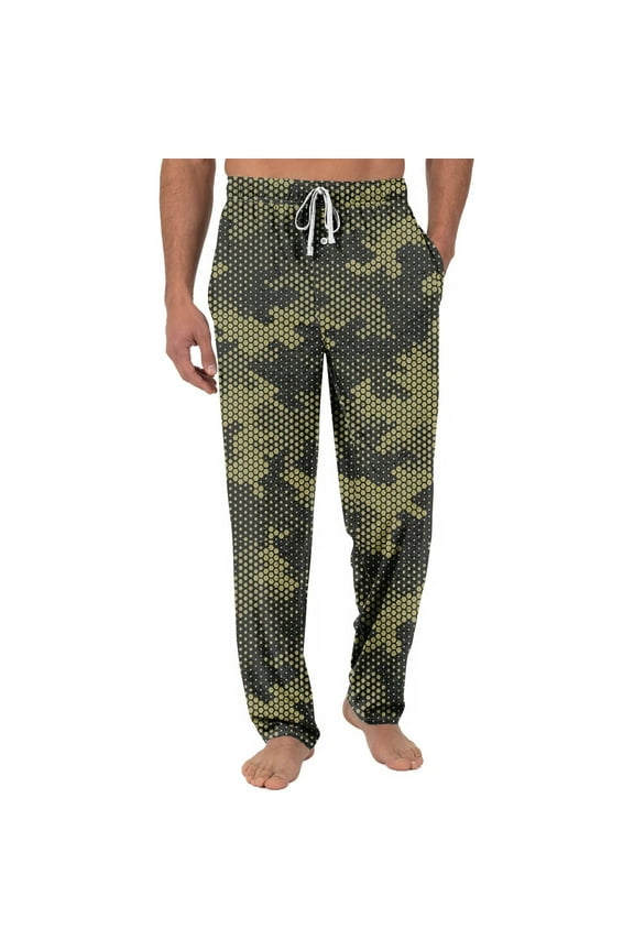 Pajama Pants for Men Lounge Camo Printed Pj Pants Lightweight Knitted Bottoms with Pockets Drawstring Casual Sleepwear Army Green L