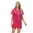 thumbnail image 1 of Xyxonk Pajama Sets for Women 2 Piece Soft Button Down Silk Satin Lounge Set Short Sleeve Shirt and Womens Pajama Pants Plus Size Lounge 2 Piece Homewear Hot Pink XL, 1 of 7