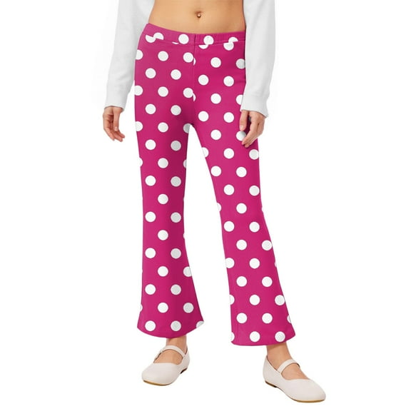 Xyxonk Pants for Girls Casual High Waisted Bell Bottom Pants Stretchy Bootcut Flare Leggings Flowy Polka Dot Clothing 2-13 Years Hot Pink