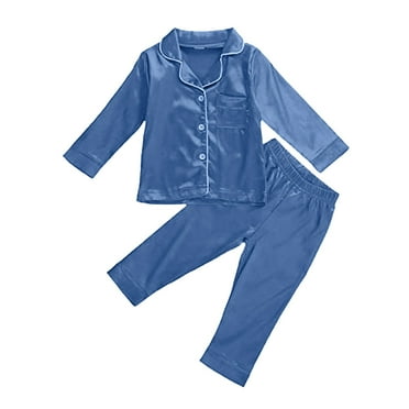 Xyxonk Pj Sets for Woman Long Sleeve Silk Solid Color Plus Size Boys and Girls Matching Pj Sets Thermal Size 3-4Y Button Down Two Piece Loungewear Blue 110