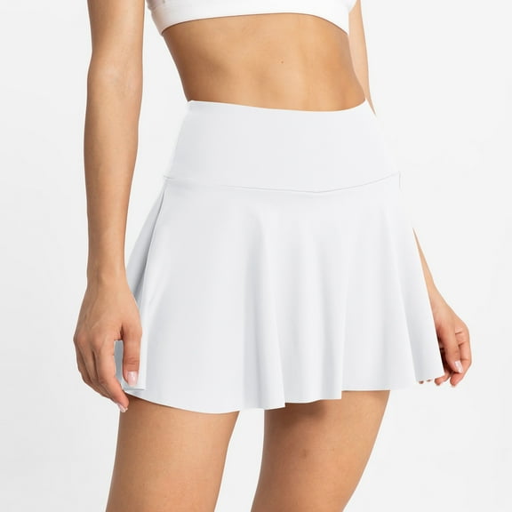 Xyxonk Pleated Skirts for Women Flowy Tennis Short Skirt with Pockets Athletic Skorts Trendy Skort Summer Pleated High Waisted Skirts White S