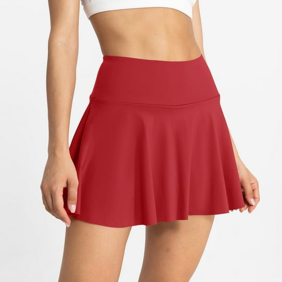 Xyxonk Pleated Skirts for Women High-Waisted Tennis Mini Skirts with Pockets Athletic Skorts Running Workout Short Skirt Summer Trendy Skort Wine L
