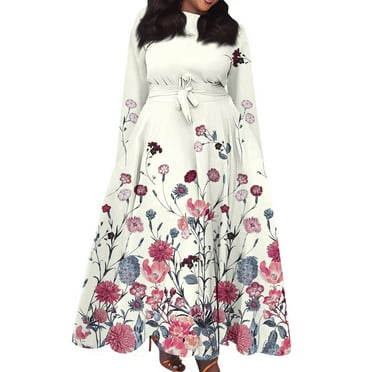 Xyxonk Plus Size Dresses for Curvy Women Fashion Knee Lengh Floral Printed Round Neck Pleated Swing Dress with Pockets Empire Waist Short Sleeve Cute Clothes Pink XL
