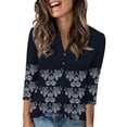 thumbnail image 1 of Xyxonk Plus Size Tops for Women 3/4 Sleeve 2025 Retro Floral Print Button Down Blouses Dressy Casual V Neck Tops Fall Business T Shirts S-3XL, 1 of 5