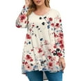 thumbnail image 1 of Xyxonk Plus Size Tops for Women Sexy Fall Long Sleeve Tops Floral Graphic Tees Crew Neck T Shirts Large Casual Womens Clothing Red 2XL, 1 of 5