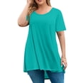 thumbnail image 1 of Xyxonk Plus Size Womens Tops 4x-5x Sexy Crew Neck T Shirts Basic Solid Color T-Shirt Short Sleeve Blouses Loose Fit Casual Womens Clothing Cyan 4XL, 1 of 4