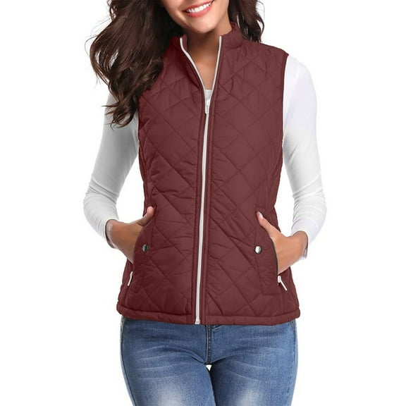 Xyxonk Puffer Vest Women Fall 2025 Quilted Jacket Zip-Up Sleeveless Outwear Vests Lightweight Stand Collar Coats With Pocket,Coffee M