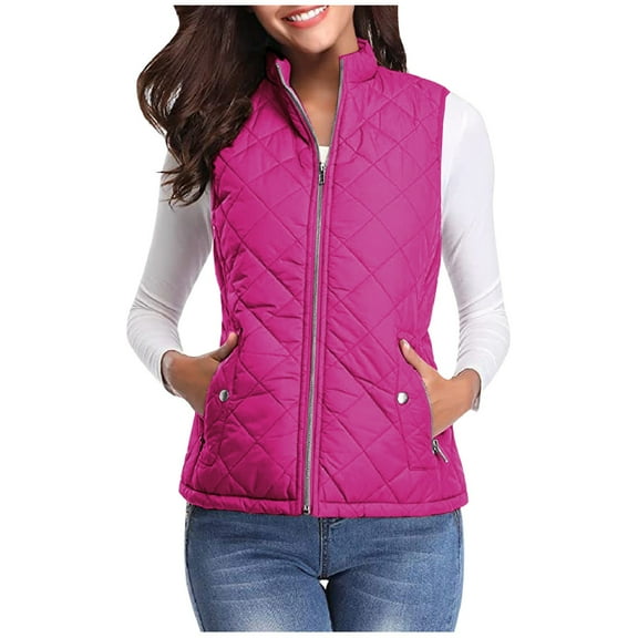 Xyxonk Puffer Vest Women Fall 2025 Quilted Jacket Zip-Up Sleeveless Outwear Vests Lightweight Stand Collar Coats With Pocket,Hot Pink S