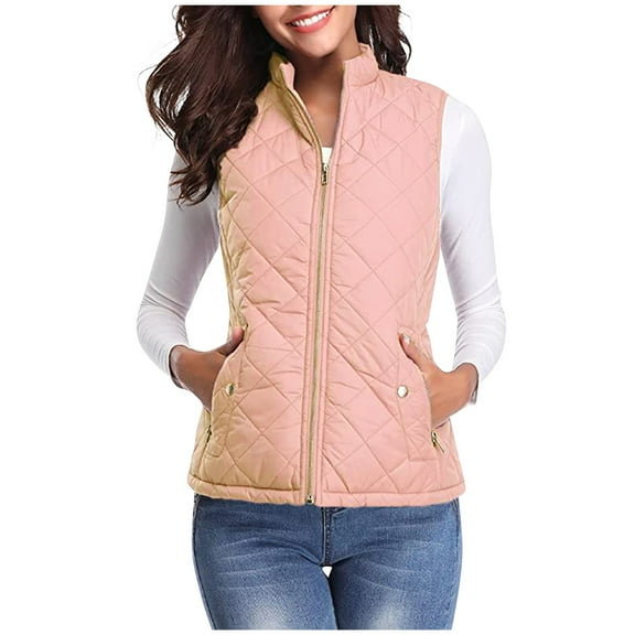 Xyxonk Puffer Vest Women Fall 2025 Quilted Jacket Zip-Up Sleeveless Outwear Vests Lightweight Stand Collar Coats With Pocket,Pink 2XL