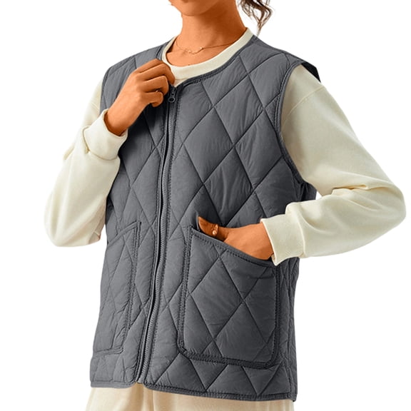 Xyxonk Quilted Vest Women Plus Size Sleeveless Vest V Neck Button Up Light Sherpa Fleece Jacket Oversized Vests for Women,Gray 5XL