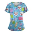 thumbnail image 1 of Xyxonk Scrub Tops Women's Cartoon Printed Plus Size V Neck Tops Fashion Short Sleeve Stretch Uniforms with Pockets Blue XL, 1 of 5