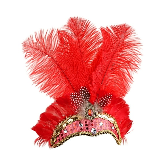 Xyxonk Sequins Feather Headpiece Headband 1920s Carnival Party Headwear for Women Grils,Red