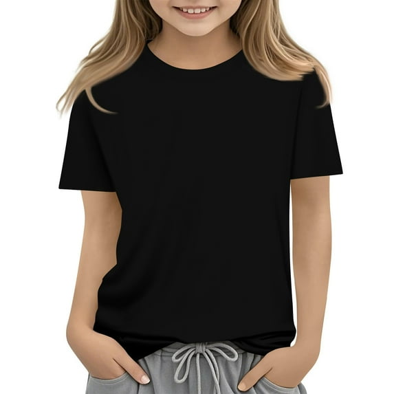 Xyxonk Short Sleeve Shirts for Girls Black Kids Crew Neck Size 10-12 Girls Tops Tee Shirt Cute Tween Girls Clothes Trendy Fall Outfits Tween Tshirts Black 120