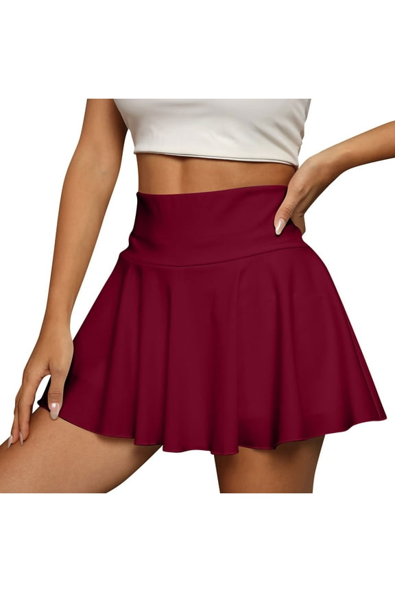Skirts for Women High Waist Golf Mini Skirts with Pockets Athletic Skorts Running Workout Skorts Summer Cute Short Skirt Wine M