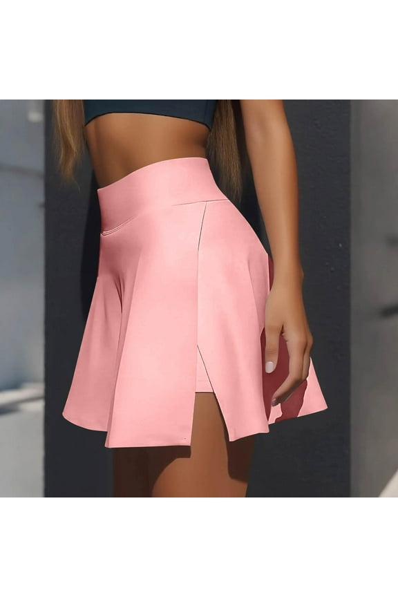 Skorts for Women with Pockets Side Slit Golf Mini Skirt with Pockets Dressy Casual High Waist Athletic Skort Flowy Workout Solid Color Skirt Pink L