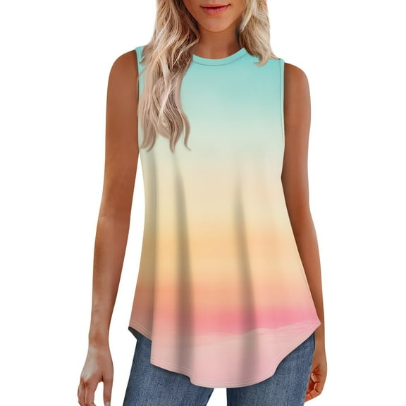 Xyxonk Tunic Tops for Women Loose Fit Dressy Plus Size Casual Flowy Square Neck Tank Tops Swing Tie Dye Print Sleeveless Summer Tops Beach Vacation Clothes Light Blue S
