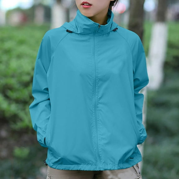 Xyxonk UPF 50+ Lightweight Jacket Women Cooling Long Sleeve Sun Protection Shirt with Zipper Lightweight Hooded Jacket Packable Solid Color Running Jackets Sky Blue XXXL