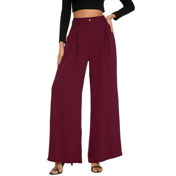 Xyxonk Wide Leg Dress Pants for Women High Waisted Long Straight Casual Pants Business Office Loose Fit Dress Pants with Pockets, Wine S
