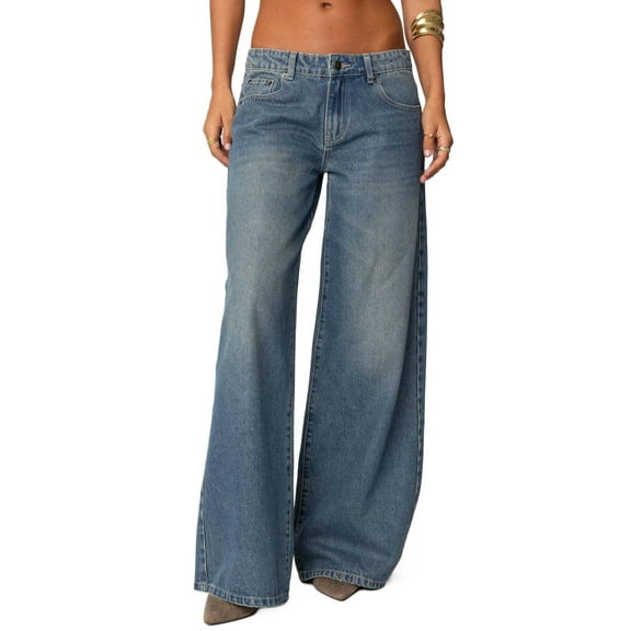 Xyxonk Wide Leg Jeans Women High Waisted Casual Lounge Pants Winter Fashion Straight Trouser with Pocket 2025 Dressy Pants，Dark Blue S