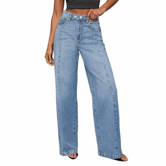 Xyxonk Wide Leg Jeans Women High Waisted Casual Lounge Pants Winter Work Stretchy Trousers with Pocket 2025 Dressy Pants,Blue S
