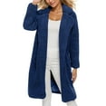 thumbnail image 1 of Xyxonk Women 2025 Winter Faux Fur Coats Fuzzy Fleece Open Front Outerwear Lapel Jackets Winter Trendy Long Sleeve Outwear,Navy 2XL, 1 of 6
