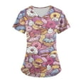 thumbnail image 1 of Xyxonk Women Scrub Tops Plus Size Funny Printed V Neck Tops Fashion Short Sleeve Stretch Nursing Uniforms with Pockets Pink 3XL, 1 of 5