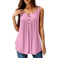 thumbnail image 1 of Xyxonk Women Tunic Tops Plus Size V Neck Sleeveless Tops Summer Flowy Pleated Solid color Blouses with Buttons PinkS, 1 of 4