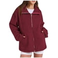 thumbnail image 1 of Xyxonk Women Winter Warm Fuzzy Fleece Sherpa Jacket Long Sleeves Zipper Thickened Coat 2025 Casual Jackets with Pockets Stand Collar Outwear,Wine L, 1 of 6