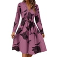 thumbnail image 1 of Xyxonk Women's Casual Dresses Formal Long Sleeve Teacher Dress Winter Tie Waist A-Line Dresses Business V Neck Floral Print Dress Wine M, 1 of 4