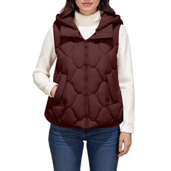 Xyxonk Women's Cotton Padded Vest Hooded Sleeveless Jacket Short Casual Warm Quilted Lightweight Winter Outerwear Coat,Wine XL