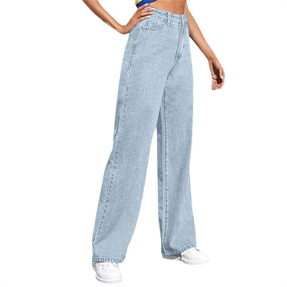 Xyxonk Women's High Waisted Jeans High Waisted Wide Leg Baggy Loose Soft Trouser Jeans 2025 Trendy Straight Leg Denim Pants with Pockets Light Blue 4XL