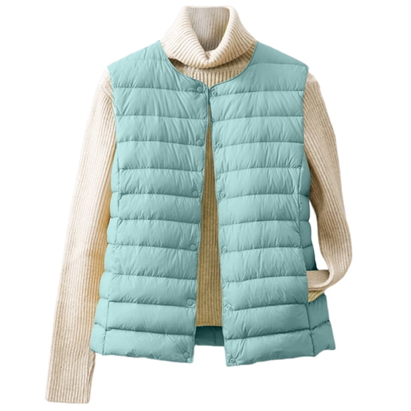Xyxonk Women's Lightweight Quilted Puffer Vest V Neck Slim Fit Button Down Padded Gilet Thermal Sleeveless White Duck Down Coat Outerwear,Mint Green 2XL
