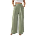 thumbnail image 1 of Xyxonk Women's Pants High Elastic Waisted Work Pants Loose Long Wide Leg Trousers with Pockets Dressy Comfy Women's Slacksight, Light Green XL, 1 of 6