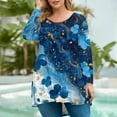 thumbnail image 1 of Xyxonk Women's Plus Size Tops Sexy Fall Long Sleeve Blouses Floral Print T-Shirt Crew Neck Shirts Loose Fit Casual Tunics Blouses Dark Blue 4XL, 1 of 5