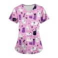 thumbnail image 1 of Xyxonk Women's Scrub Tops Funny Printed Plus Size V Neck Shirts Working Short Sleeve Stretch Nursing Uniforms with Pockets Pink M, 1 of 5