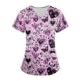 thumbnail image 1 of Xyxonk Women's Scrub Tops Plus Size Funny Printed V Neck Shirts Comfortable Short Sleeve Stretch Uniforms with Pockets Purple M, 1 of 5