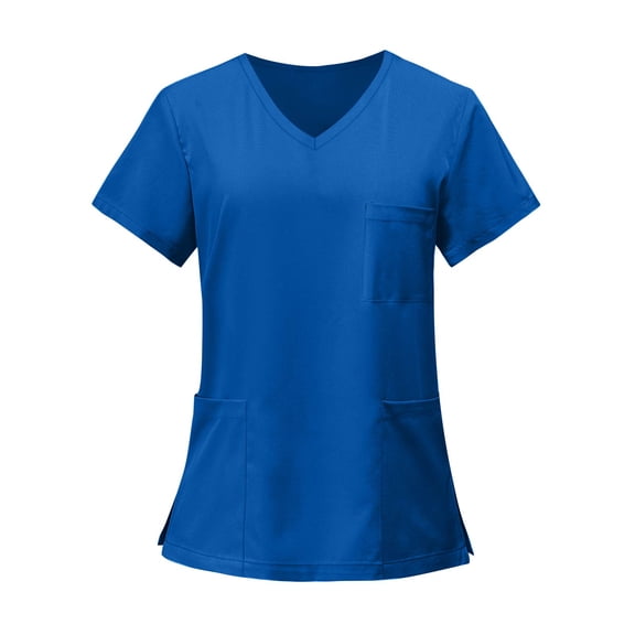 Xyxonk Women's Scrub Tops Plus Size V Neck Tops Fashion Short Sleeve Stretch Nursing Uniforms with Pockets, Blue 4XL