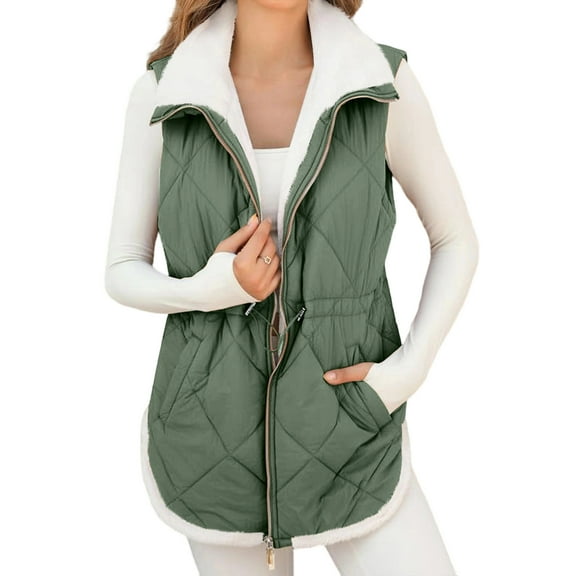 Xyxonk Women's Sherpa Fleece Vest Fall Oversized Sleeveless Warm Soft Jacket Winter Zipper Outwear 2025,Light Green S