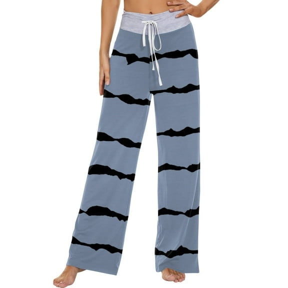Xyxonk Women's Soft Pajama Lounge Pants Wide Leg Floral Print Drawstring Pants Jogger High Waist Lounge Pants Blue 2XL