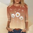 thumbnail image 1 of Xyxonk Women's Tops 3/4 Sleeve Casual Vintage Sunflower Printed Shirt Plus Size Crew-Neck Tunic Tops Summer Three Quarter Length T Shirt Clothing Summer Shirts for Women Orange 2XL, 1 of 3