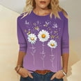 thumbnail image 1 of Xyxonk Women's Tops 3/4 Sleeve Casual Vintage Sunflower Printed Shirts Oversized Crew-Neck Tunic Top Summer Three Quarter Length T-Shirts Clothing Summer Shirts for Women Purple 2XL, 1 of 3