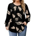 thumbnail image 1 of Xyxonk Women's Tops Plus Size Long Length Long Sleeve Shirt Pleated Crew Neck Loose Fit Blouse Winter Trendy Geometric Print Clothes L-5X, 1 of 5