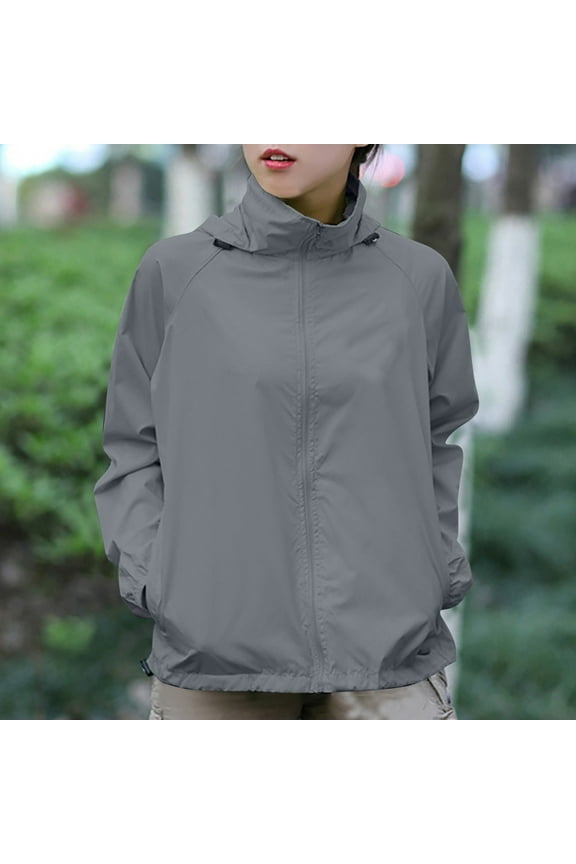 Women's UPF 50+ Sun Shirts Zipper UV Protection Hoodie Cooling Long Sleeve Sports Jackets Packable Solid Color Lightweight Shirts Light Gray XXXL