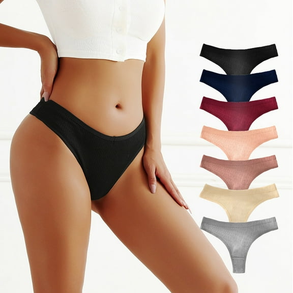 Xyxonk Women's Underwear Cotton Mid Waisted Thongs Sexy Comfortable Stretch Seamless Underwear 7 Pack,S