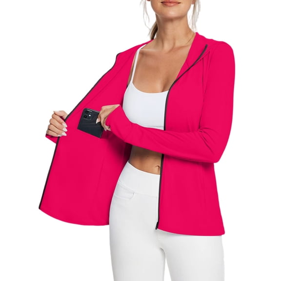 Xyxonk Women's Upf 50  Sun Protection Jacket Long Sleeve Full Zip Shirts Casual Soft Solid Color Sun Shirt for Hiking Outdoor Hot Pink 2XL