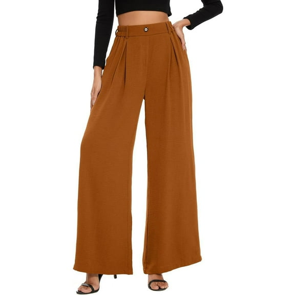 Xyxonk Women's Wide Leg Pants High Waist Work Pants 2025 Trendy Long Straight Business Casual Dress Pants Trousers with Pockets, Ginger S