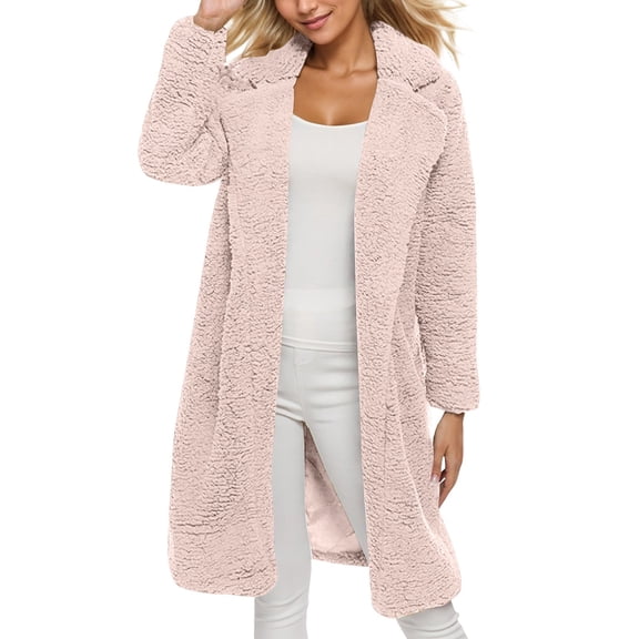Xyxonk Women's Winter Faux Fur Coats Long Sleeve Lapel Jacket Open Front Jackets Fall Lightweight Long Sleeves Outwear,Pink M