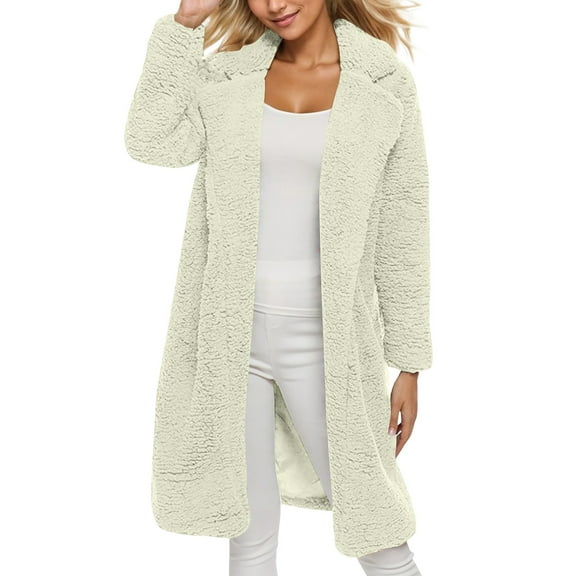 Xyxonk Women's Winter Faux Fur Coats Long Sleeve Lapel Jacket Open Front Jackets Fall Winter Trendy Long Sleeve Outwear,White XL