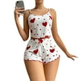 thumbnail image 1 of Xyxonk Womens 2 Piece Graphic Pajama Set Heart Print Bow Front Cami Crop Tops and Shorts Set Sexy Spaghetti Strap Ribbed Lounge Sets Red S, 1 of 4